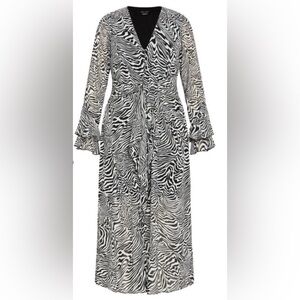 City Chic Plunge Frill Print Maxi Dress- Zebra Women’s Size XXL (US-24) *RARE*